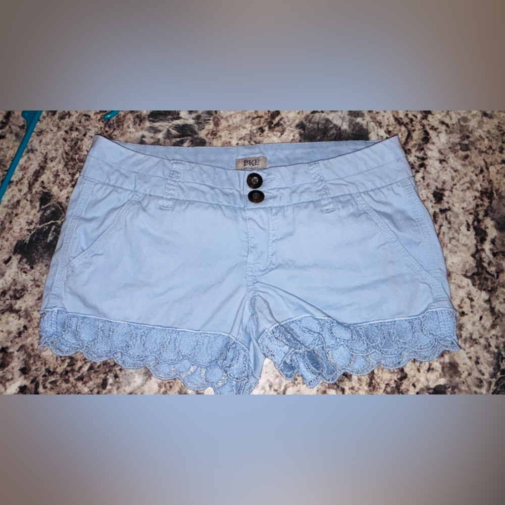 Blue Lace Trim Women Shorts